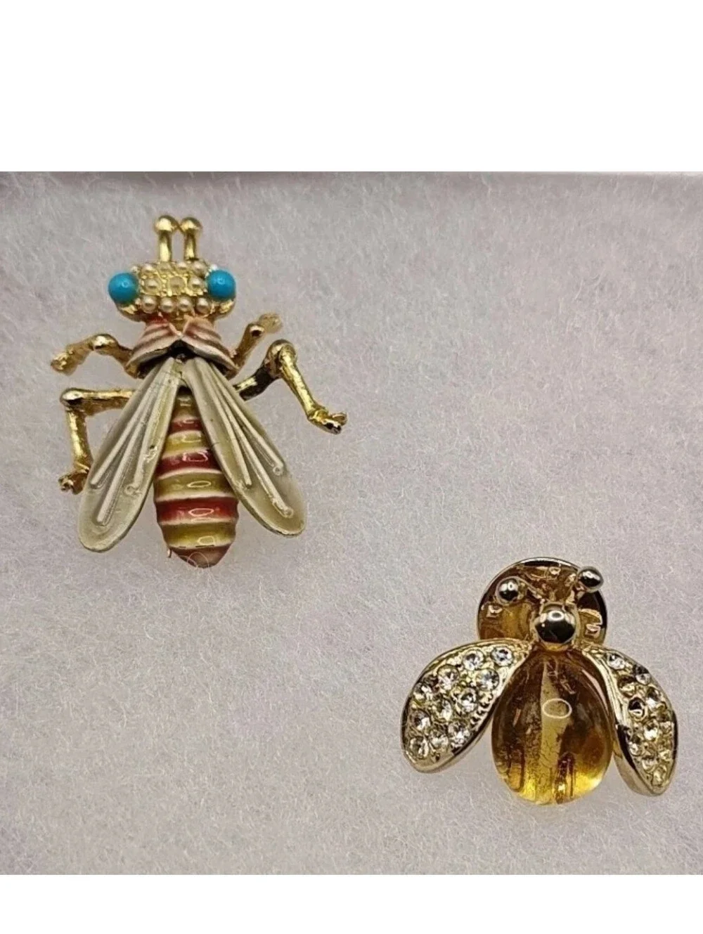 Vtg Bee Bug Flying Insects Enamel Brooch Glass Jelly Belly Lapel Pin Signed CFW